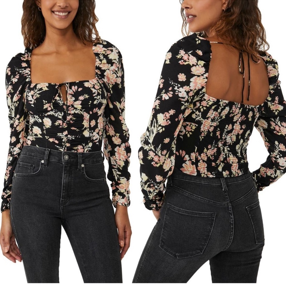 NWT Free People Hilary Floral Printed Smocked Crop